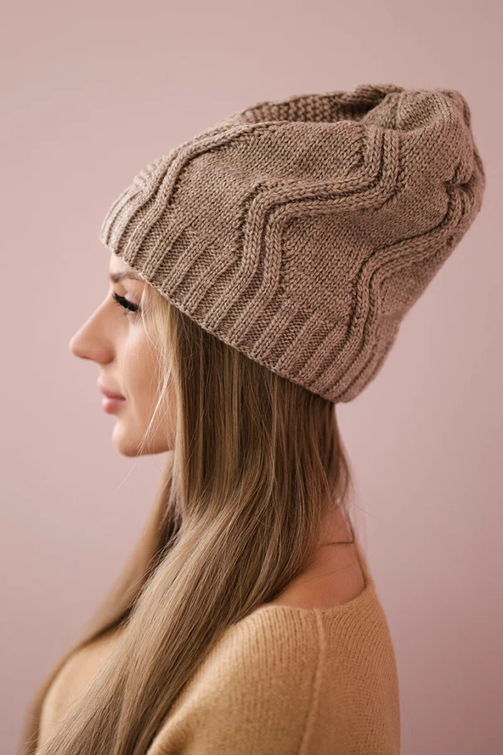 Cap with fleece Sylwia K244 dark beige