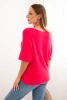Women's sweater made of soft fluff with a V-neck and short sleeves pink