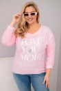 Dámská blůza Plus Size s nápisem Love You More světle růžová
