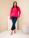 Women's sweater with mohair and wool with ruffle at the sleeves neon pink