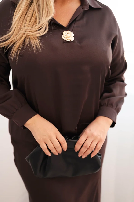 Plus Size women's set with satin sheen and lace brown