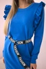 Damenkleid mit Rüschen und Gürtel kornblumenblau