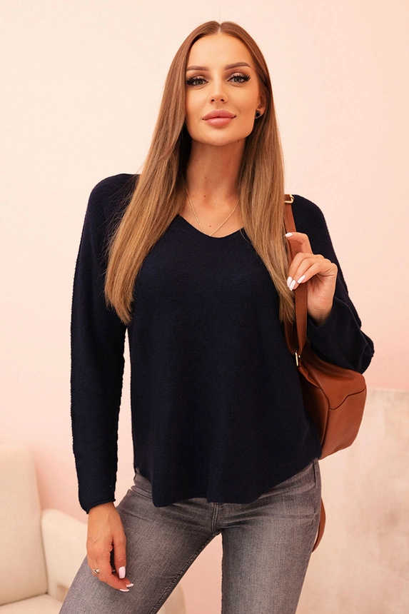 Damenpullover aus Viskose mit V-Ausschnitt blau