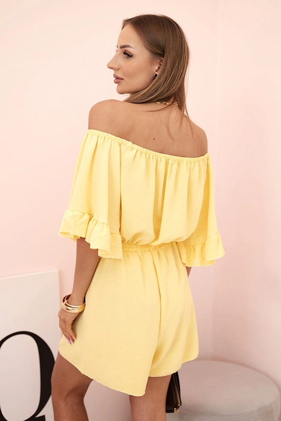 Women's cotton sleeveless jumpsuit with a tie at the waist ecru