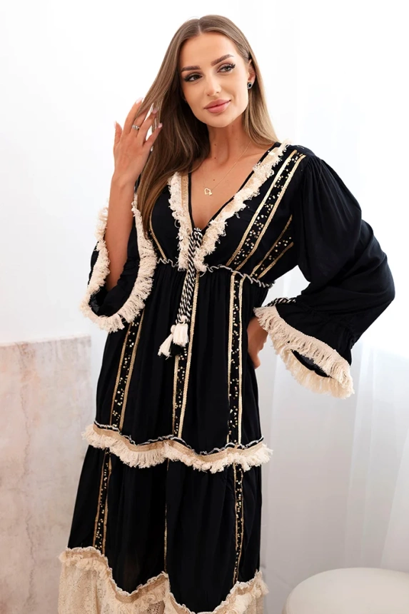Dámske boho šaty s čipkou čierny