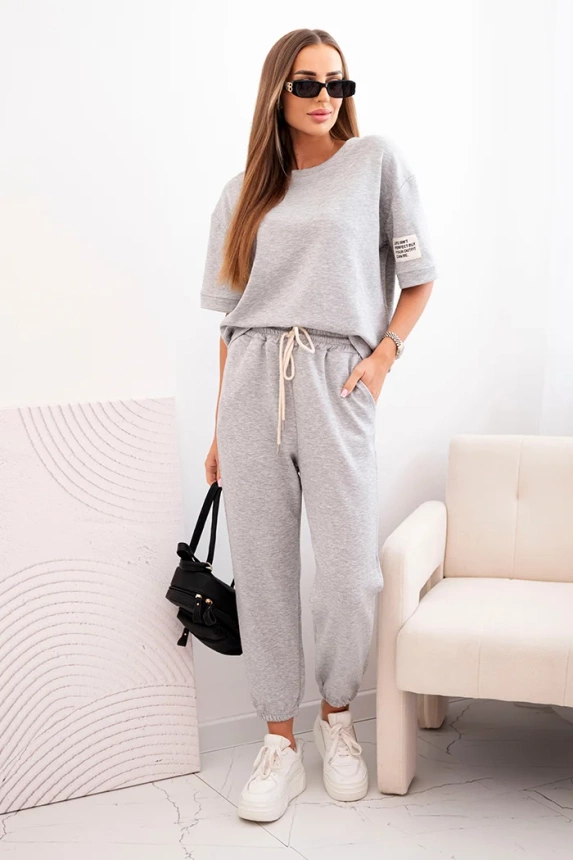 Damen-Viskose-Set mit kurzen Ärmeln und Hosen grau