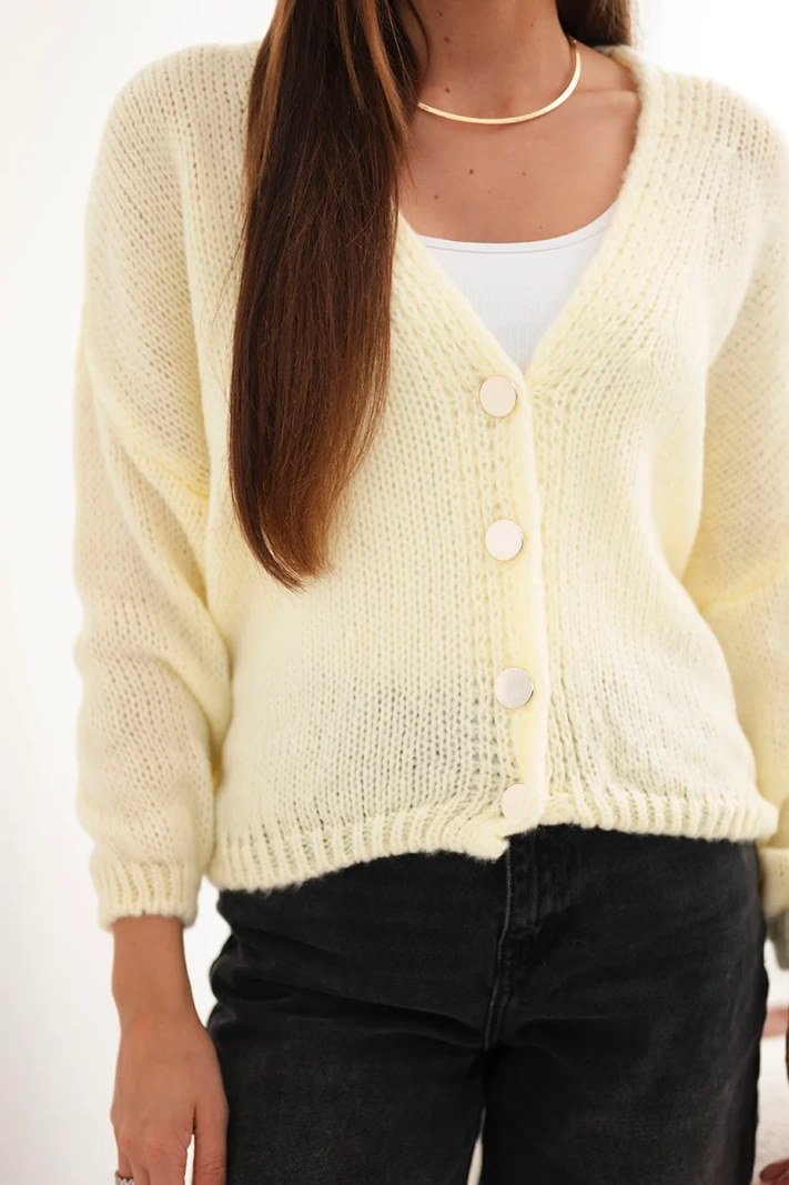 Women's sweater with V-neck and buttons yellow