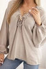 Women's blouse with viscose, gathered neckline and fango decoration