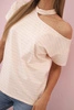 Damen Baumwollbluse mit Streifen, ein Schulter, mit Choker, pudroser rosa