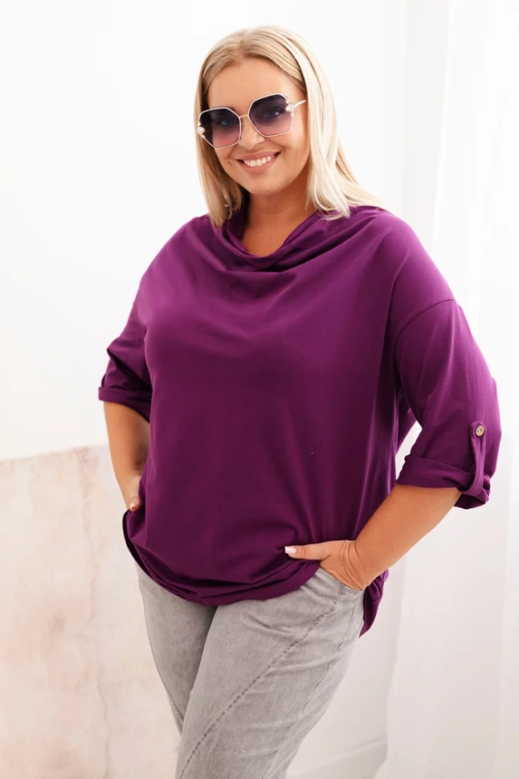 Plus Size women's blouse with cotton in a loose fit with a water neckline dark purple