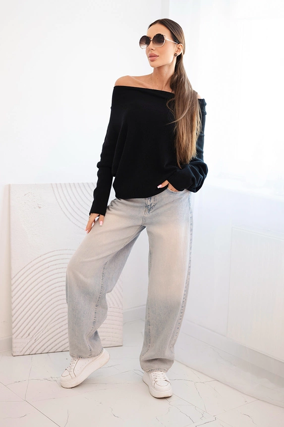 Women's asymmetrical batwing viscose sweater black