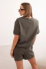 Women's punto set with short sleeves and loose shorts khaki