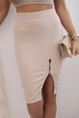 Women's ribbed cotton skirt with a slit and decorative buttons beige