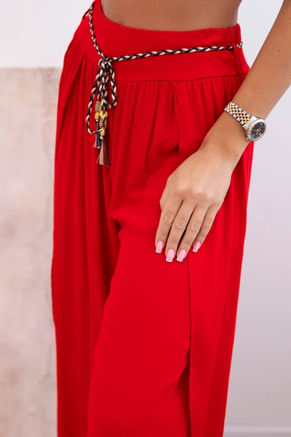 Women's viscose trousers with leg slit red