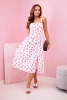 Women's dress with strappy print with tie white+red