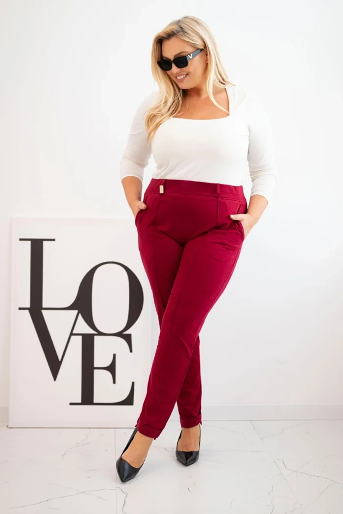 Damen Baumwollhose Plus Size mit elastischem Bund bordeaux