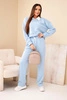 Women's set butter pullover with collar and straight pants blue