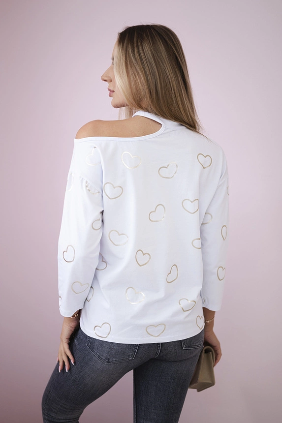 Blouse with a print of hearts white