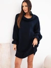 Langer Damenpullover mit Wollanteil und Rollkragen marineblau