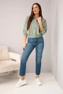 Women's spring cotton jacket with pockets and drawstring khaki