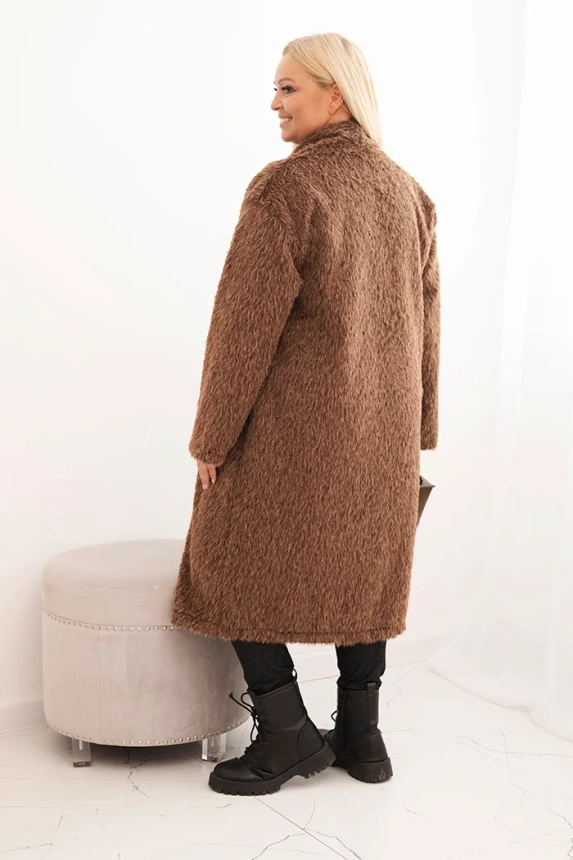 Plus Size women's viscose coat without fastening with pockets brown