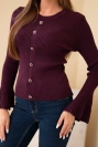 Women's ribbed viscose blouse with buttons and wide sleeve plum