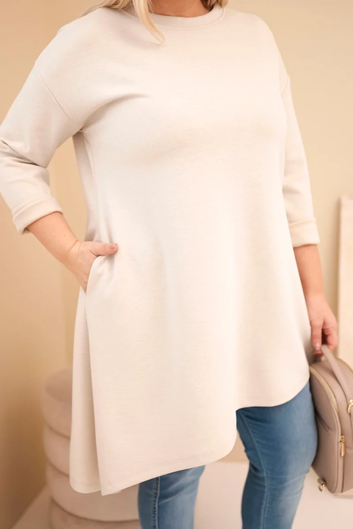 Damen Kleid Plus Size aus Viskose mit lockerer Passform und langen Ärmeln beige