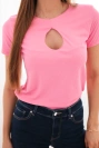 Women's ribbed viscose blouse with decorative cut-out at the neckline pink
