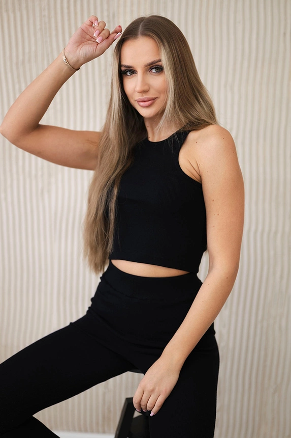 3-teiliges Moor Set Bluse, Top und Leggings schwarz + graphit