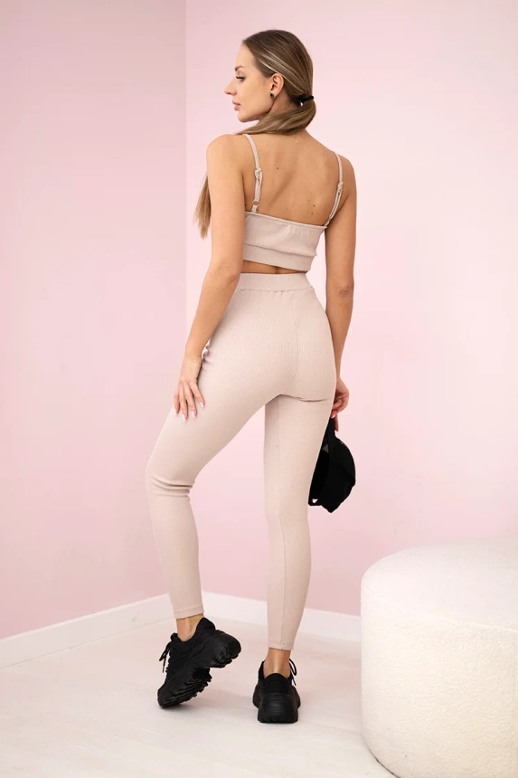 Striped top set with a blouse beige