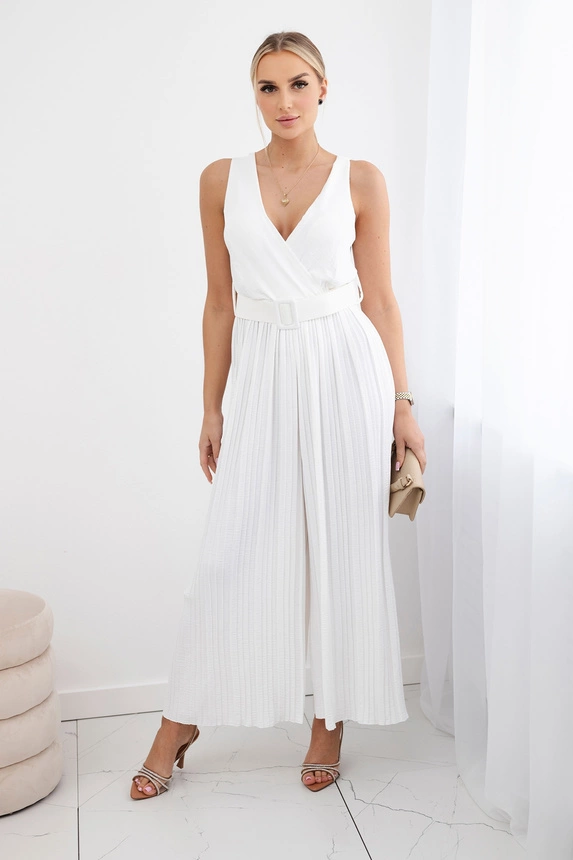 Plissee-Jumpsuit aus Viskose ecru