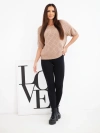 Damen Baumwollpullover kurzärmelig mit Lochmuster camelowy