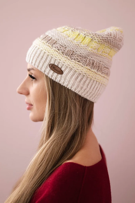 Čapica s fleece Patrycja K254 žltá + béžová