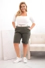 Medvilninės moteriškos šortai Plus Size su diržu chaki