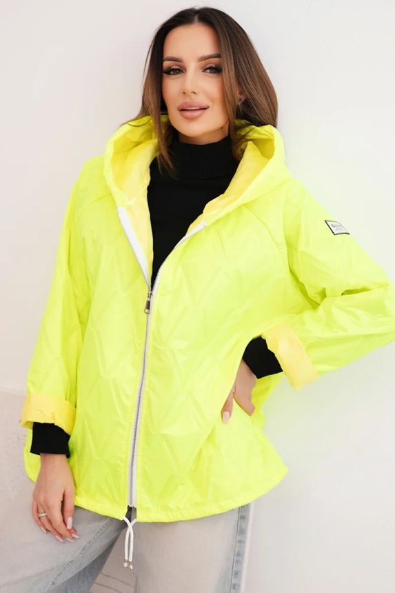 Damenjacke Frühling gesteppte mit Kapuze und Reißverschluss gelb neon