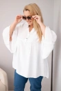 Dámska viskózová blúzka Plus Size s volánovým rukávom a výstrihom do V biela