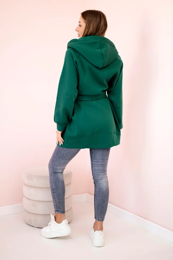 Insulated cape tied at the waist dark green