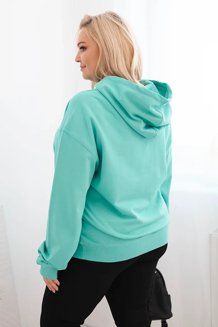Damenpullover Plus Size aus Baumwolle mit Kapuze und Kängurutasche mint