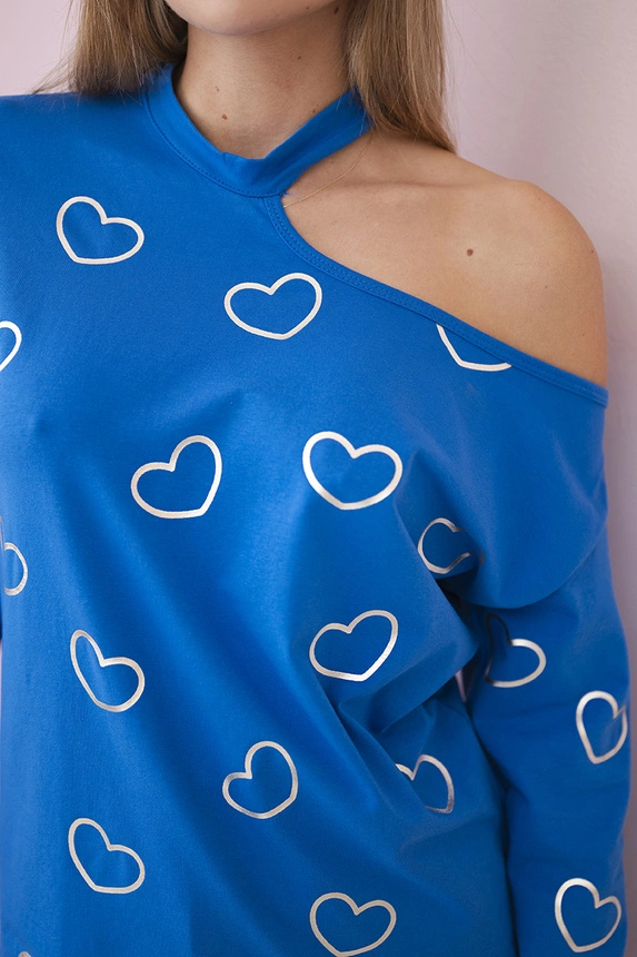 Kornblumenblaue Bluse mit Herzdruck