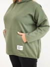 Dámska veľkosť Plus veľká viskózová mikina s kapucňou a klokankovou vreckom khaki