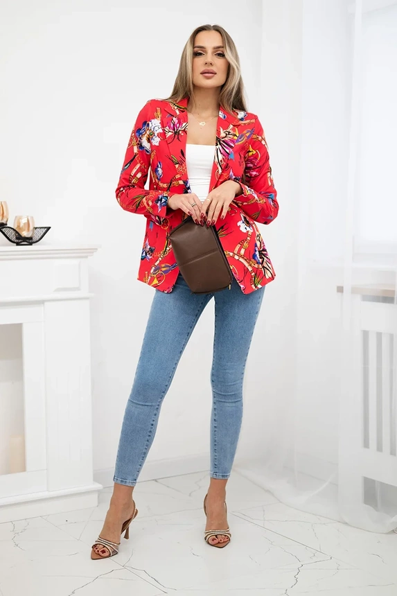 Bedruckte Jacke aus Baumwolle mit Knopf Himbeere