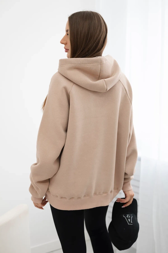 Isoliertes Baumwoll-Sweatshirt mit Kapuze Love dunkelbeige