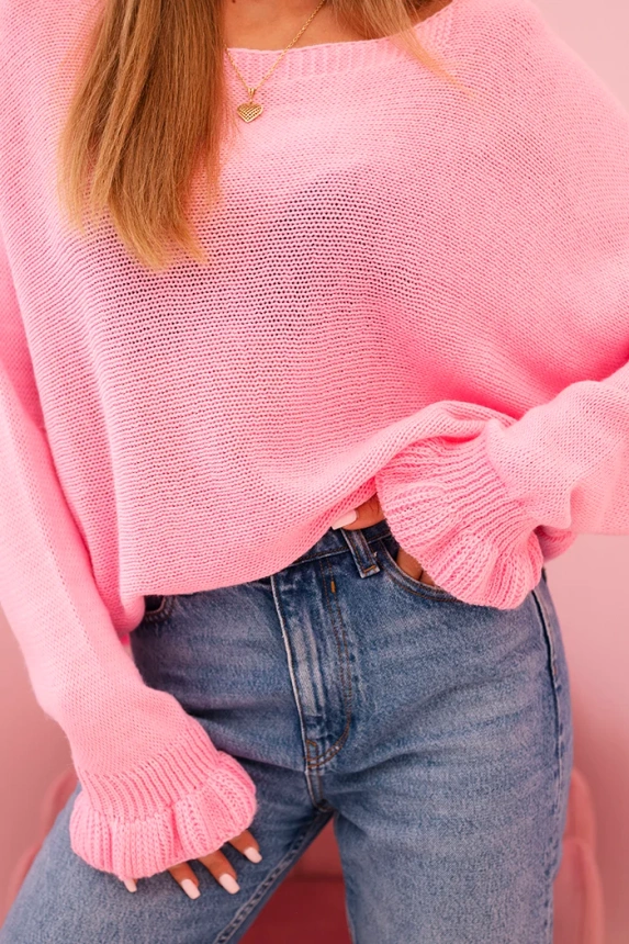 Women's mohair sweater with ruched sleeves and a cutout on the back light pink