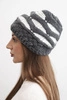Women's winter hat with thick wool knit and stripes K465 graphite + white