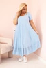 Plus size women's dress with short sleeves and ruffle made of light viscose blue