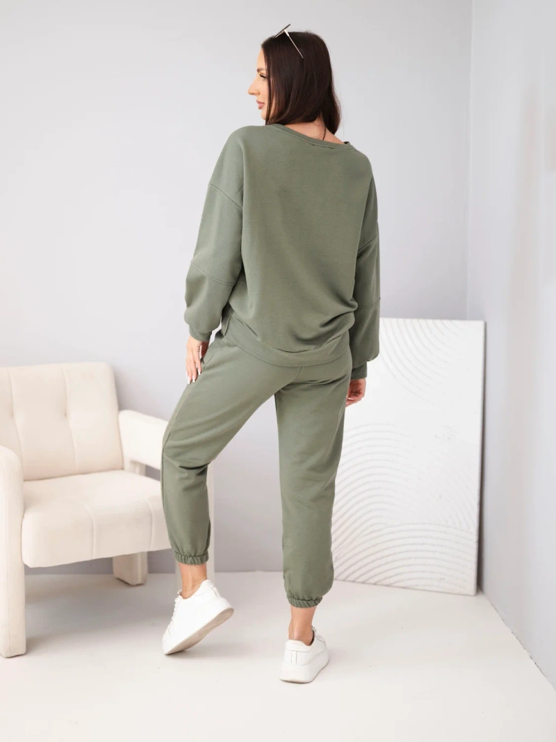 Damen-Set aus Baumwolle mit Sweatshirt und Jogginghose khaki
