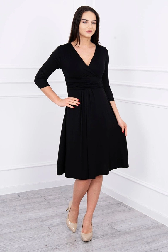 Dress with cut-off under the bust, 3/4 sleeves black