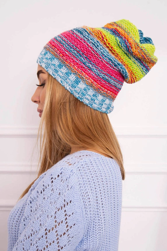 Cap with fleece Krystyna K207 green neon + blue