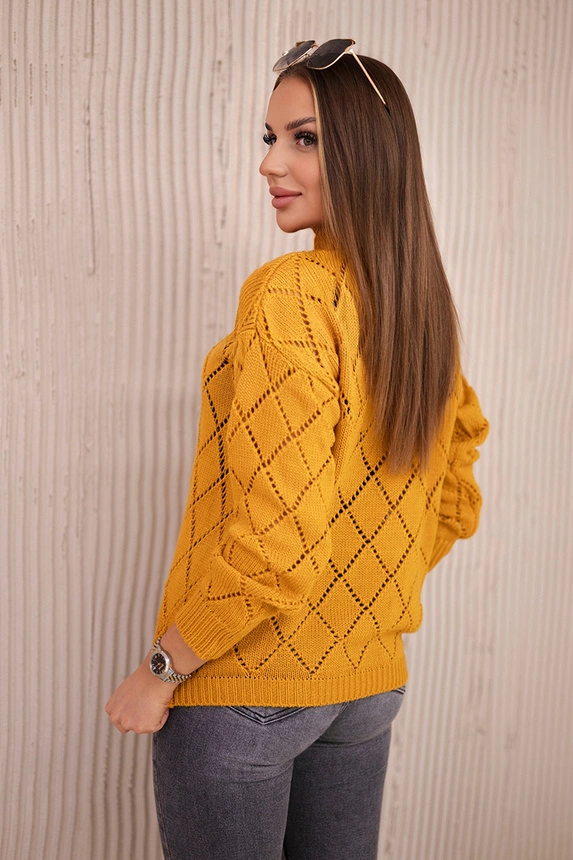 Pullover mit halbem Rollkragen und Rautenmuster Senf