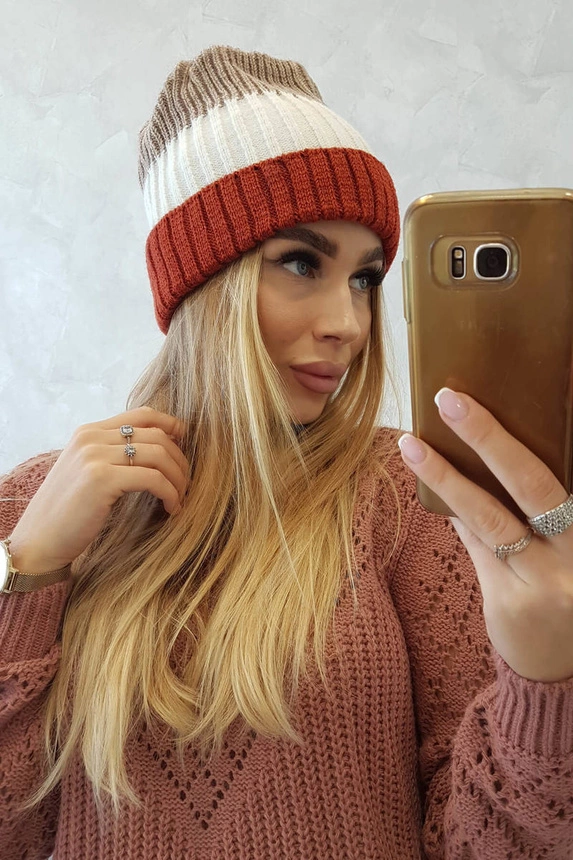 Fleecová čepice Bojana K265 červená+ecru+beige